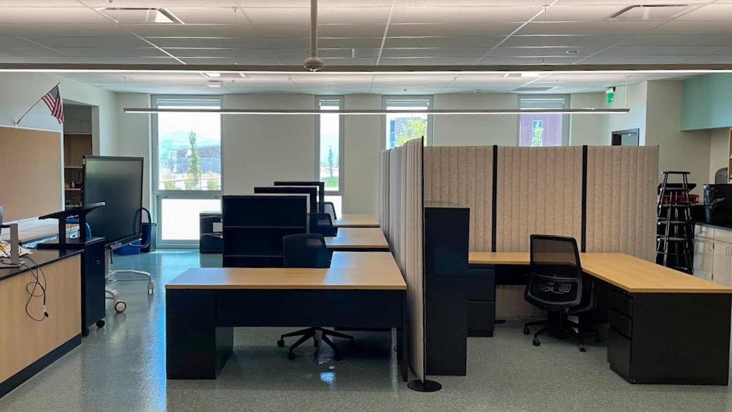 Multiple cubicles in an office