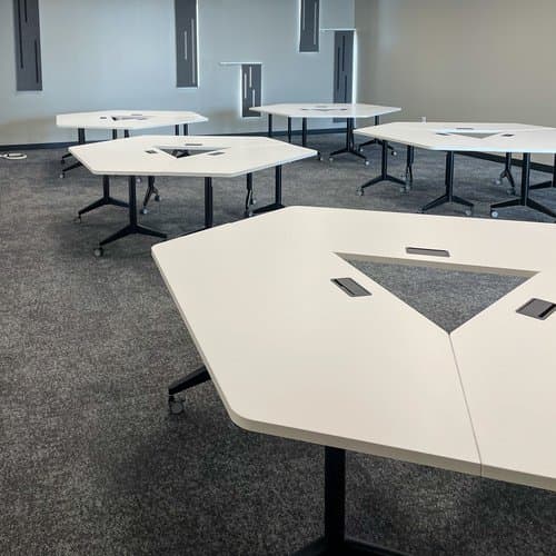 A classroom with rearrangeable furniture